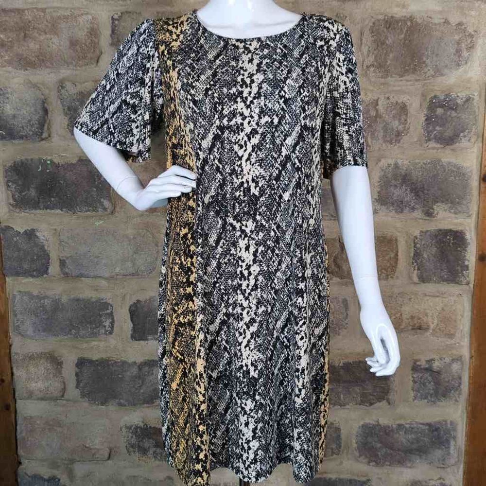 ALEXANDRA‎ + Oak python print short sleeve dress size medium Neutral Stretch